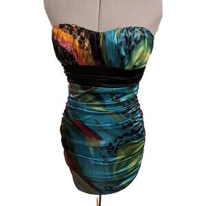 Speechless '90s Y2K Empire Waist Dance Dress Rainbow Ruched Mini‎ Clubwear Disco